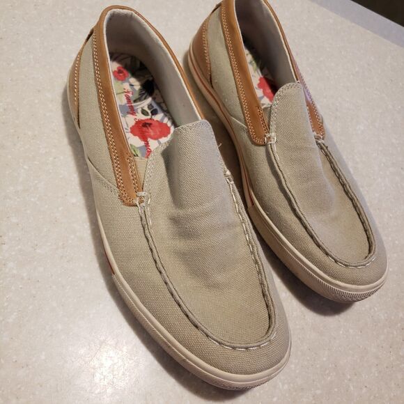 Tommy Bahama Calderon Venetian Leather Canvas Slip-On Drivers Tan Men's US 7.5 - Picture 1 of 7